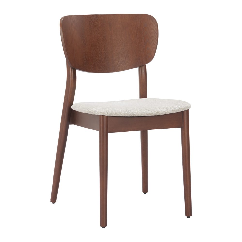 Set of Two Beige and Brown Upholstered Open Back Dining Side Chairs