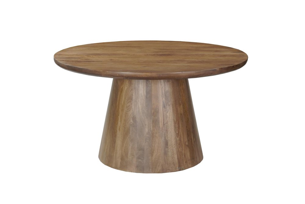 Five Piece Brown Round Solid Wood Dining Set with Four Chairs
