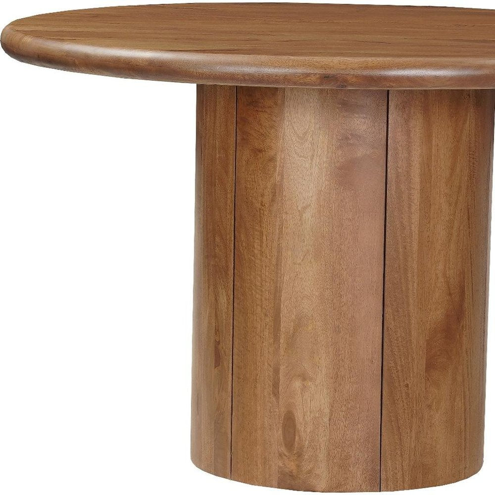Brown Solid Wood Pedestal Base Round Top Dining Table - 48-inch