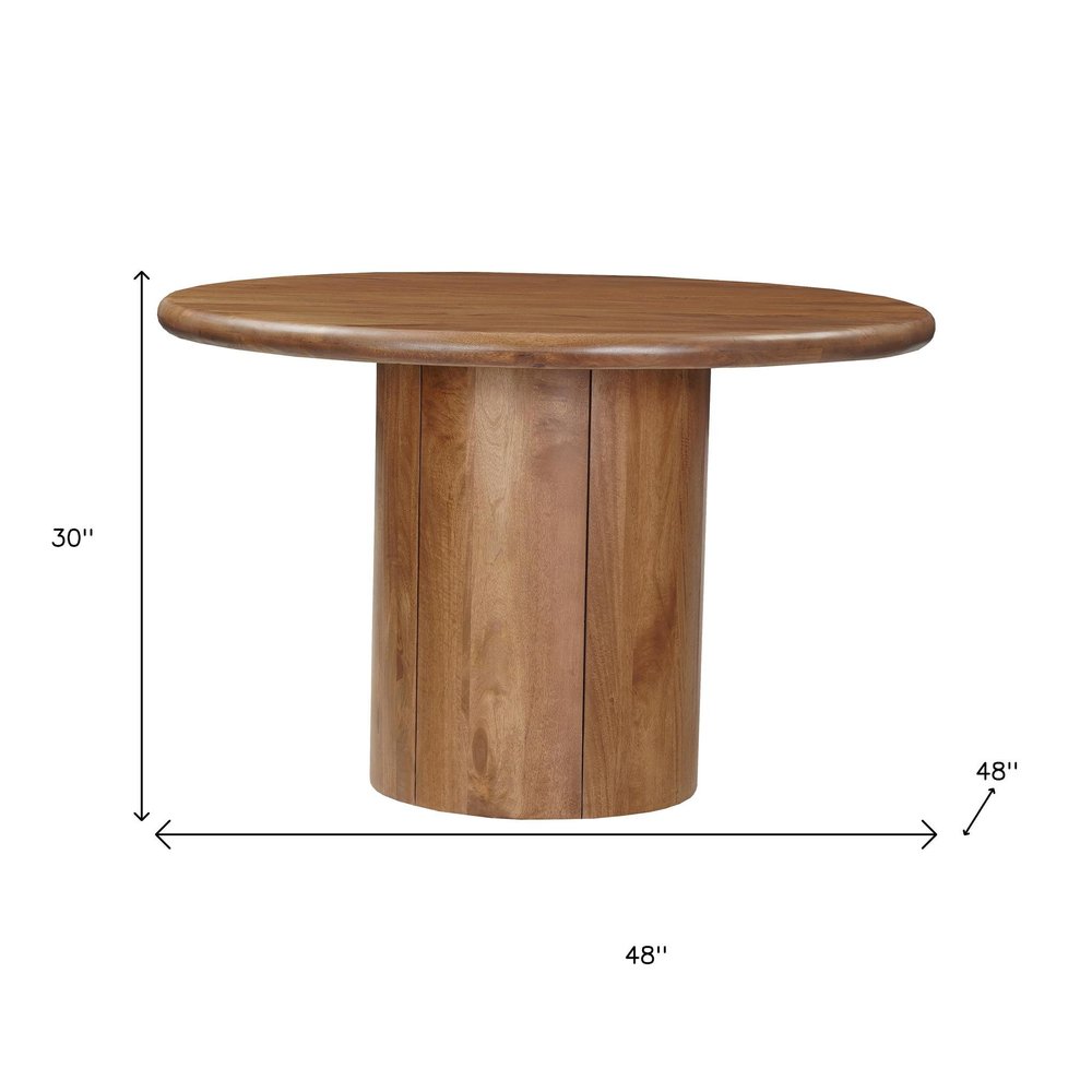 Brown Solid Wood Pedestal Base Round Top Dining Table - 48-inch