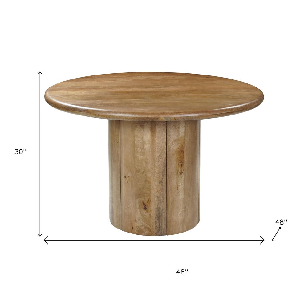 Natural Solid Wood Pedestal Base Round Top Dining Table - 48-inch