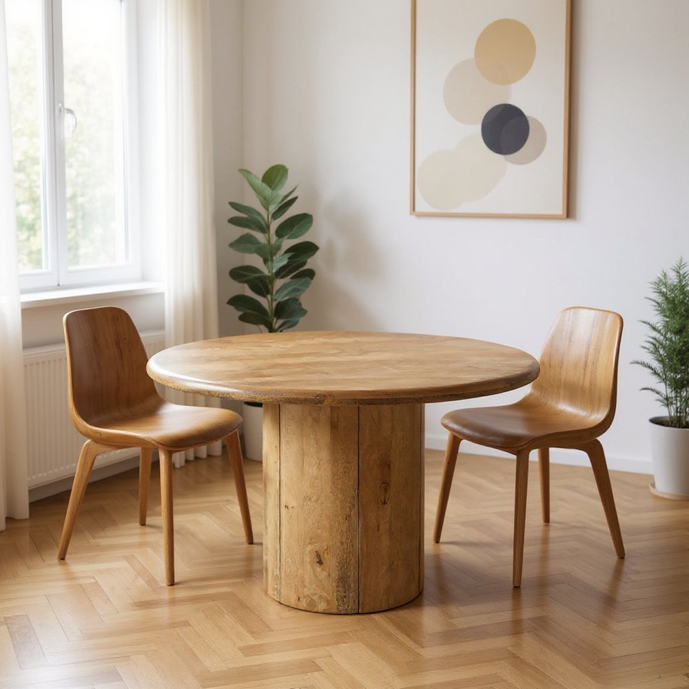 Natural Solid Wood Pedestal Base Round Top Dining Table - 48-inch