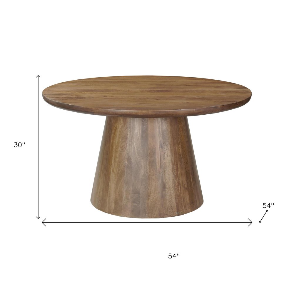 Brown Solid Wood Pedestal Base Round Top Dining Table - 54-inch