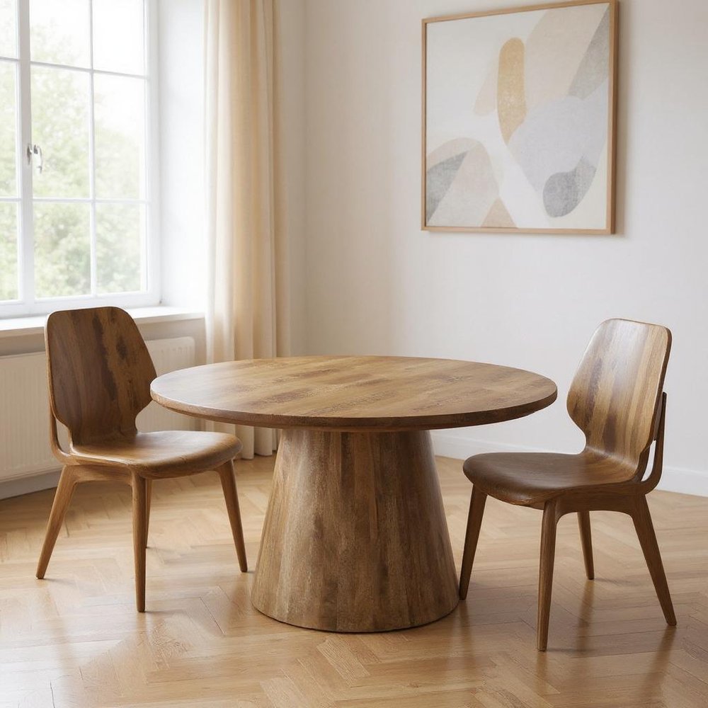 Brown Solid Wood Pedestal Base Round Top Dining Table - 54-inch