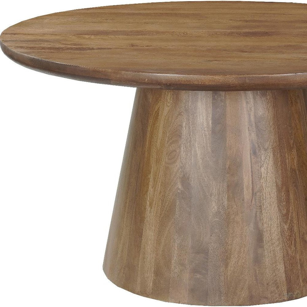 Brown Solid Wood Pedestal Base Round Top Dining Table - 54-inch