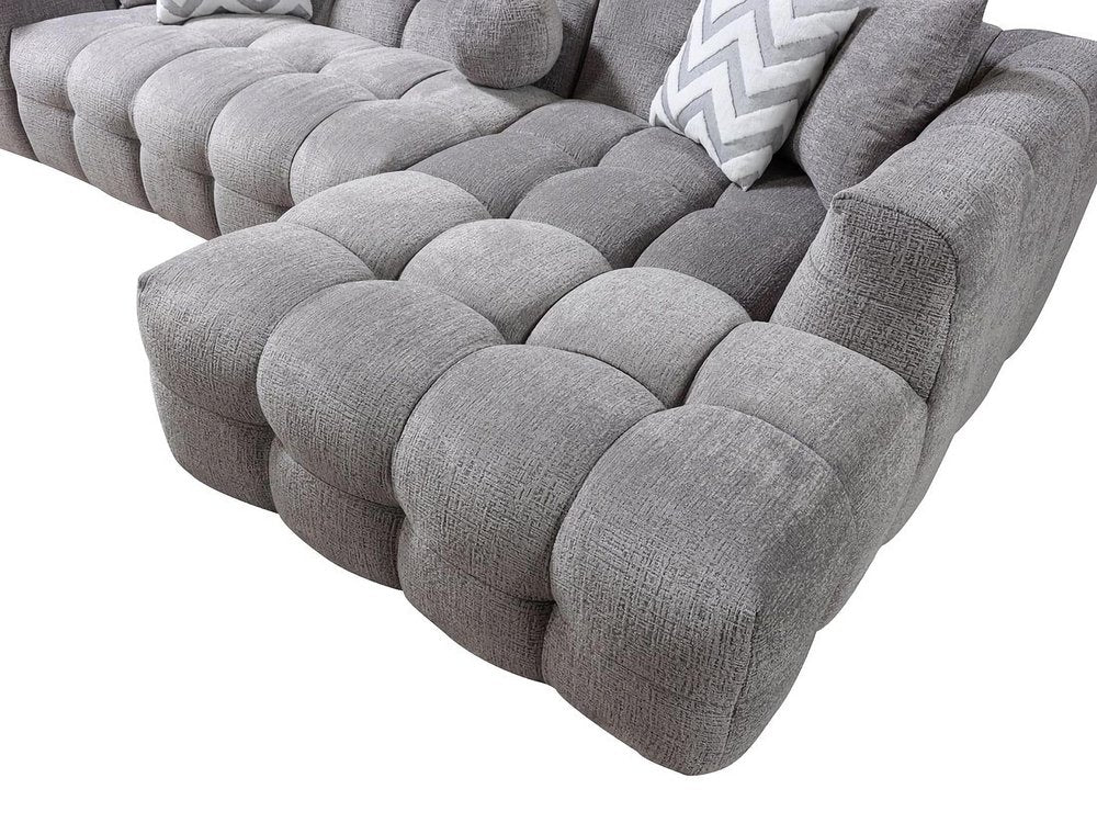 Light Gray Boucle L Shaped Two Piece Sofa and Chaise Sectional with Toss Pillows