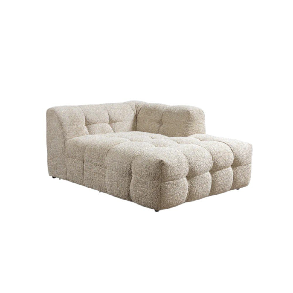 Ivory Boucle L Shaped Two Piece Sofa and Chaise Sectional with Toss Pillows