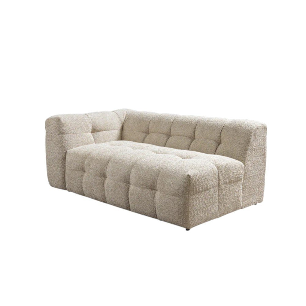 Ivory Boucle L Shaped Two Piece Sofa and Chaise Sectional with Toss Pillows
