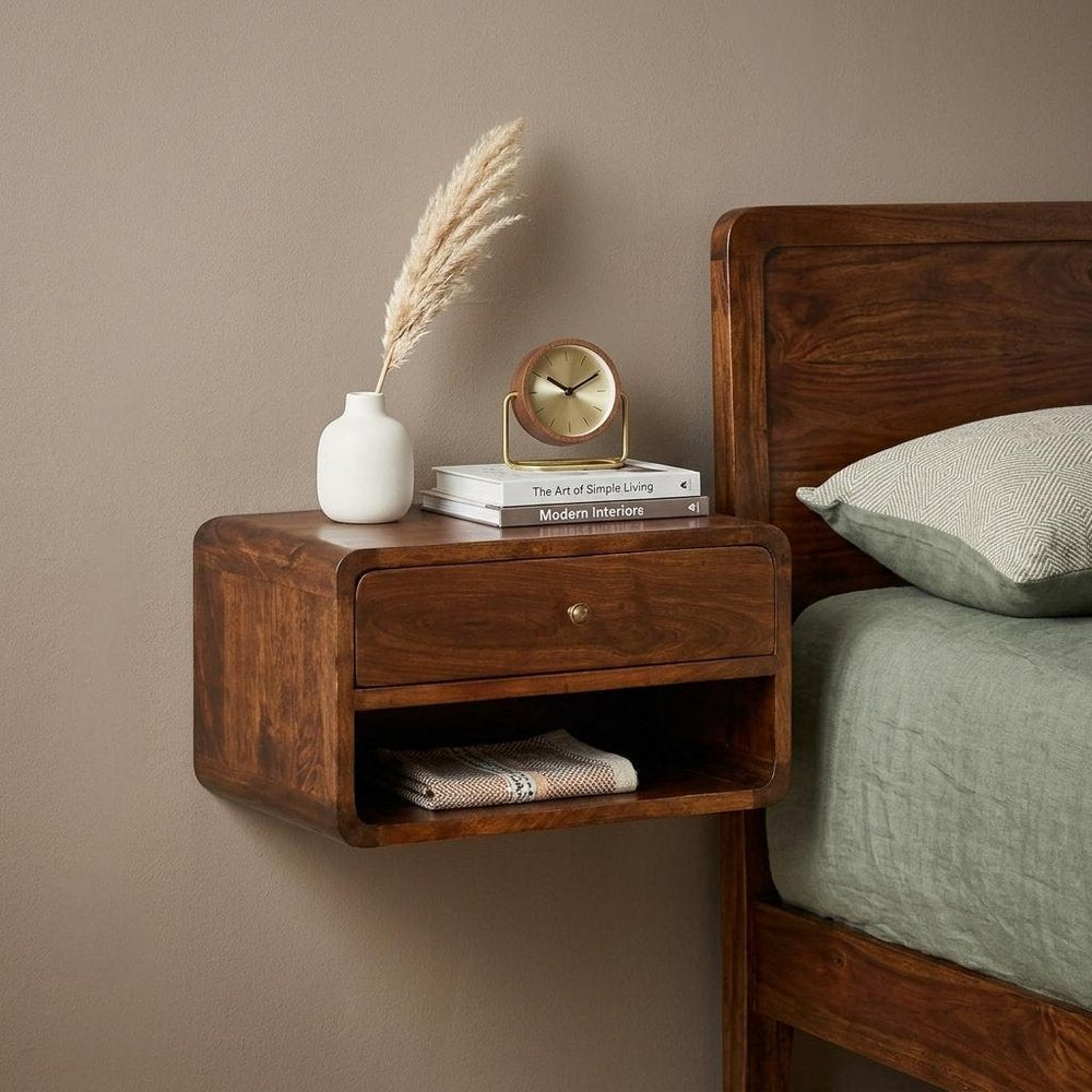 Chestnut Solid Wood One Drawer Floating Nightstand - 18-inch