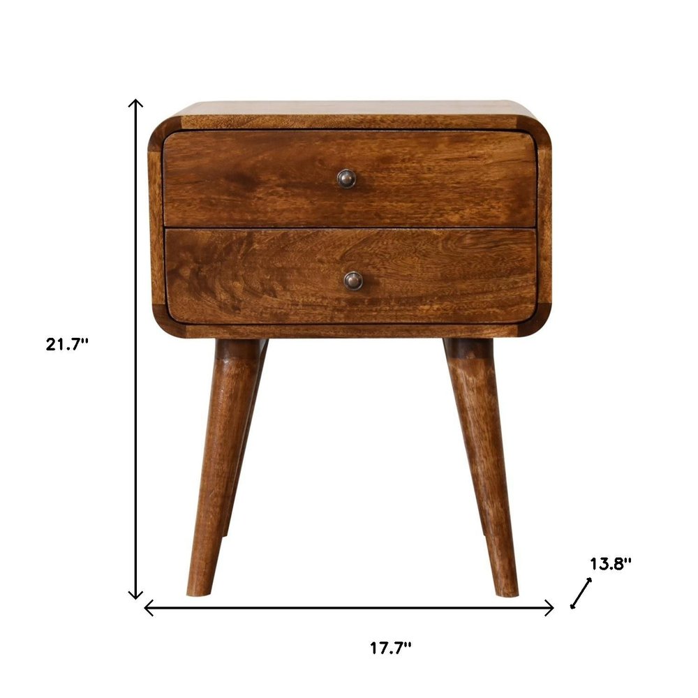 Chestnut Solid Wood Two Drawer Nightstand - 22-inch