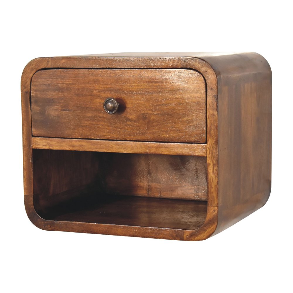 Chestnut Solid Wood One Drawer Floating Nightstand - 12-inch