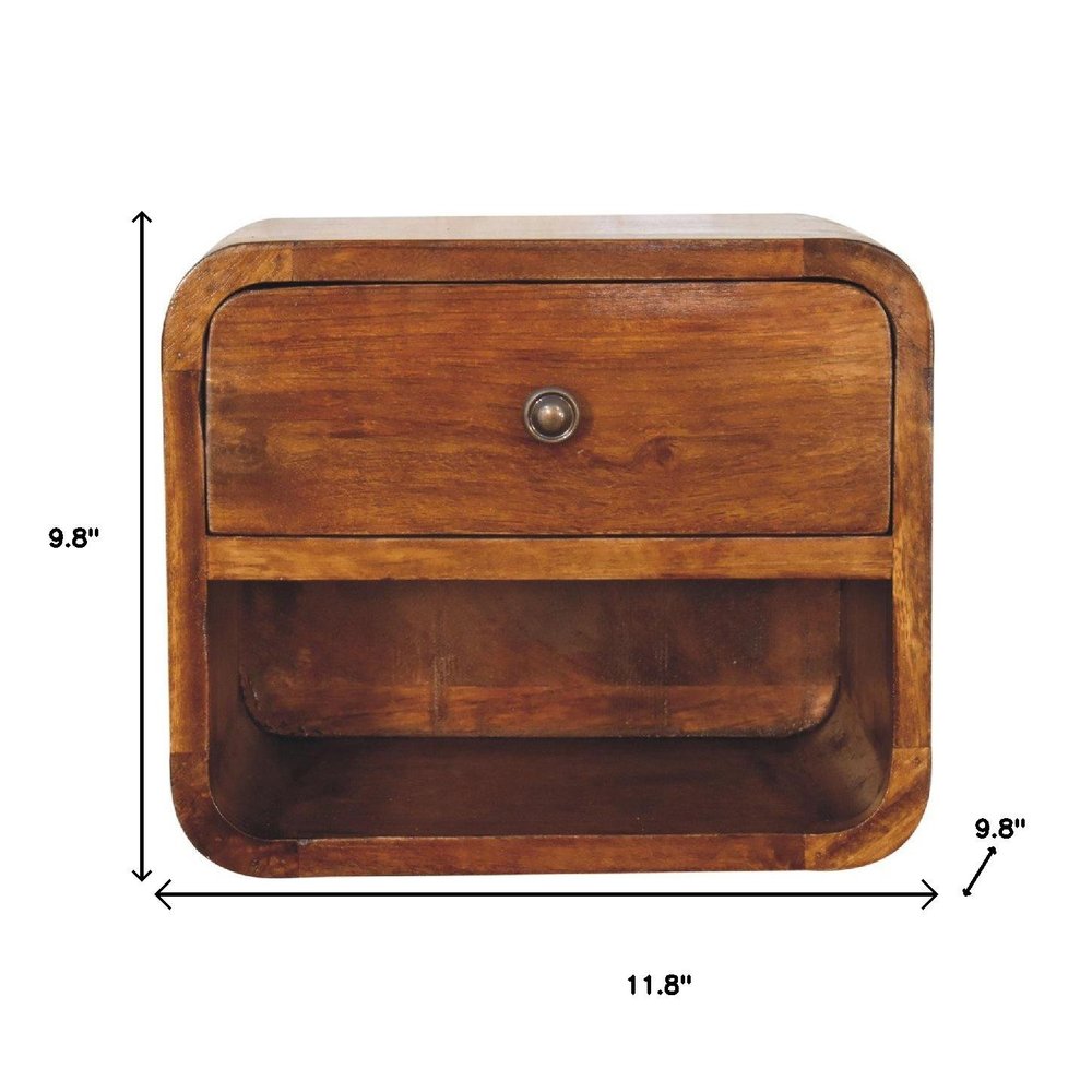 Chestnut Solid Wood One Drawer Floating Nightstand - 12-inch