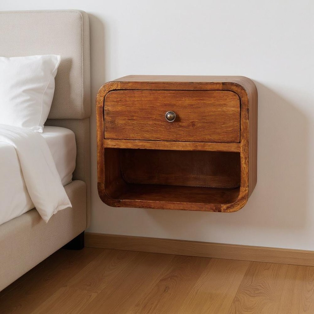 Chestnut Solid Wood One Drawer Floating Nightstand - 12-inch