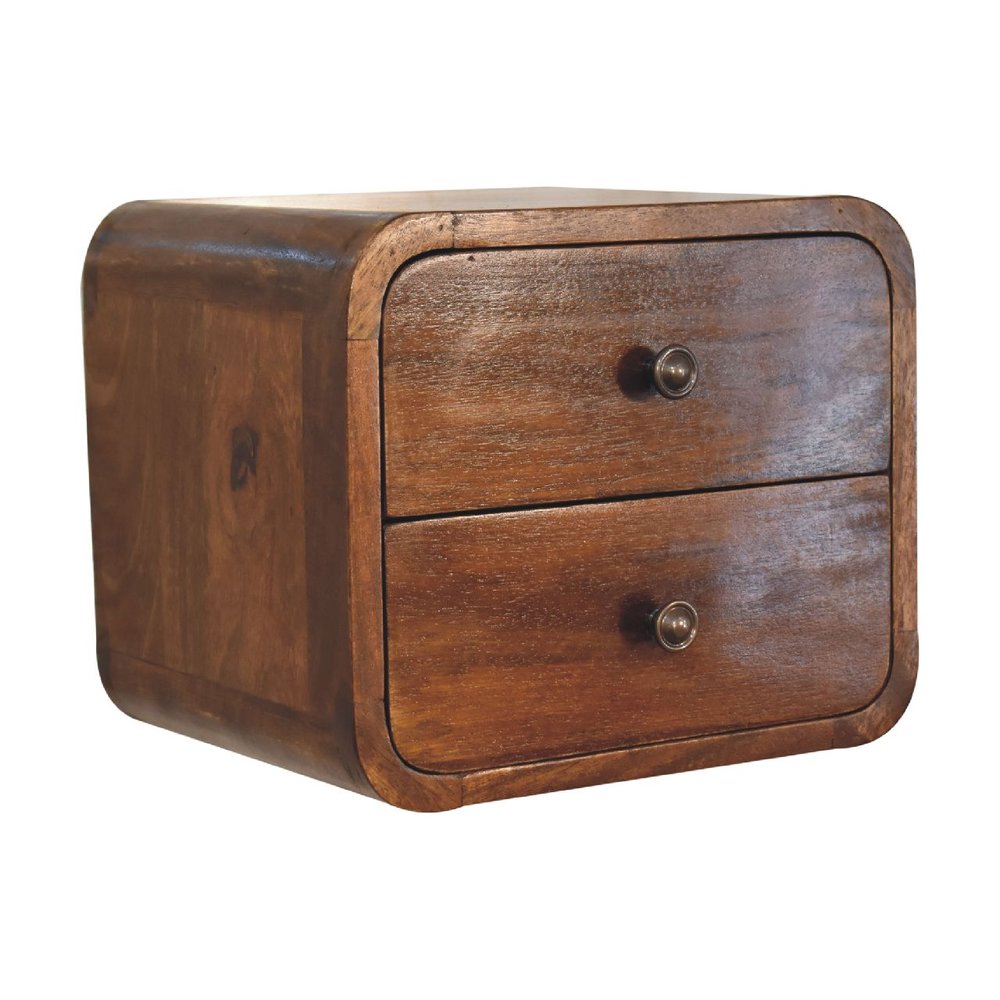 Chestnut Solid Wood Two Drawer Floating Nightstand - 12-inch