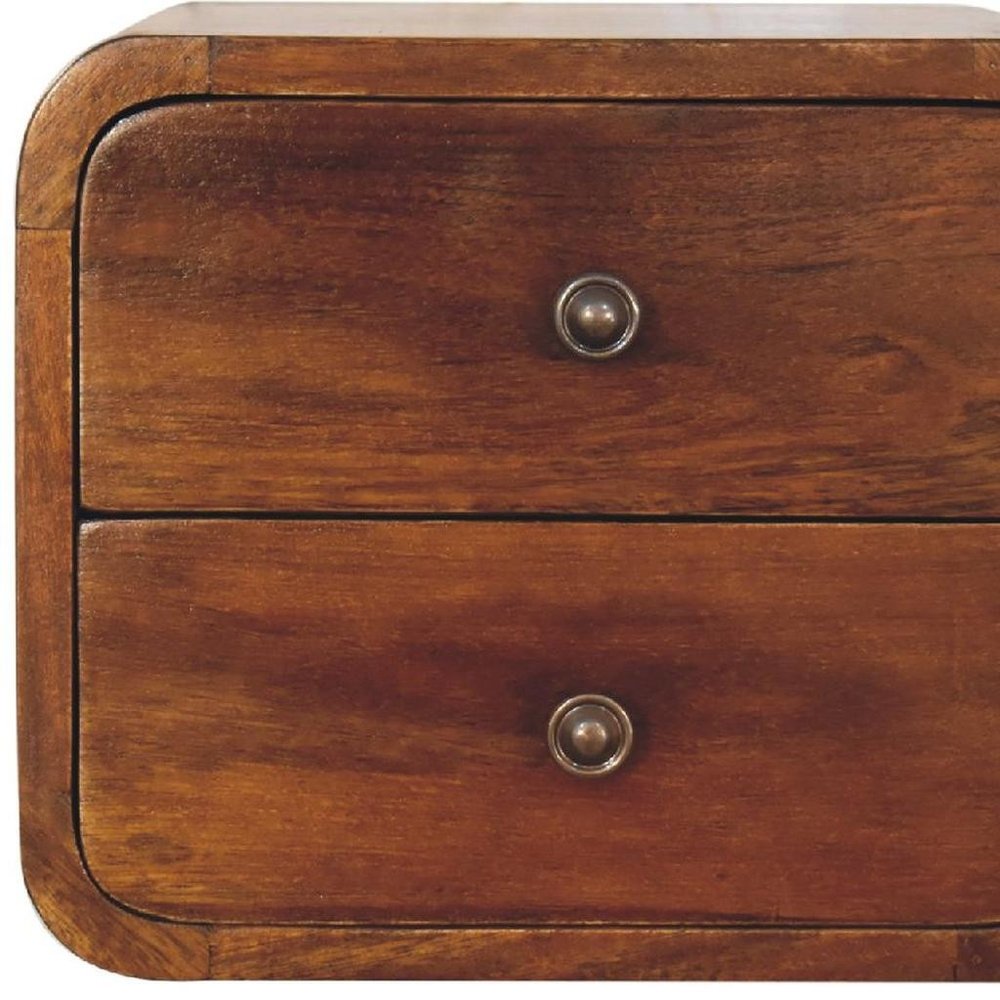 Chestnut Solid Wood Two Drawer Floating Nightstand - 12-inch