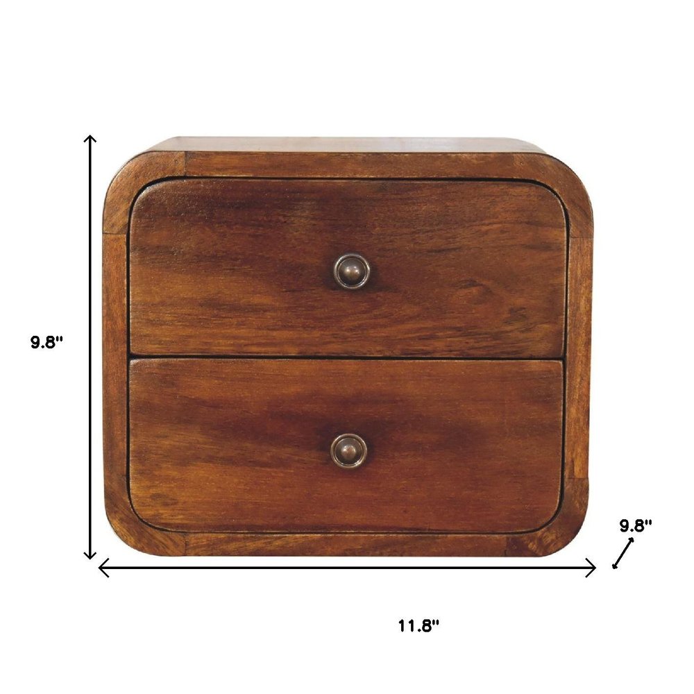 Chestnut Solid Wood Two Drawer Floating Nightstand - 12-inch