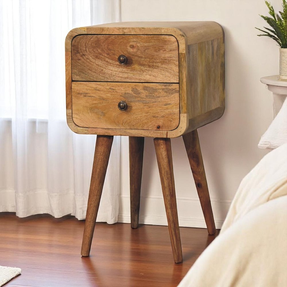 Oak Solid Wood Square Two Drawer Nightstand - 22-inch