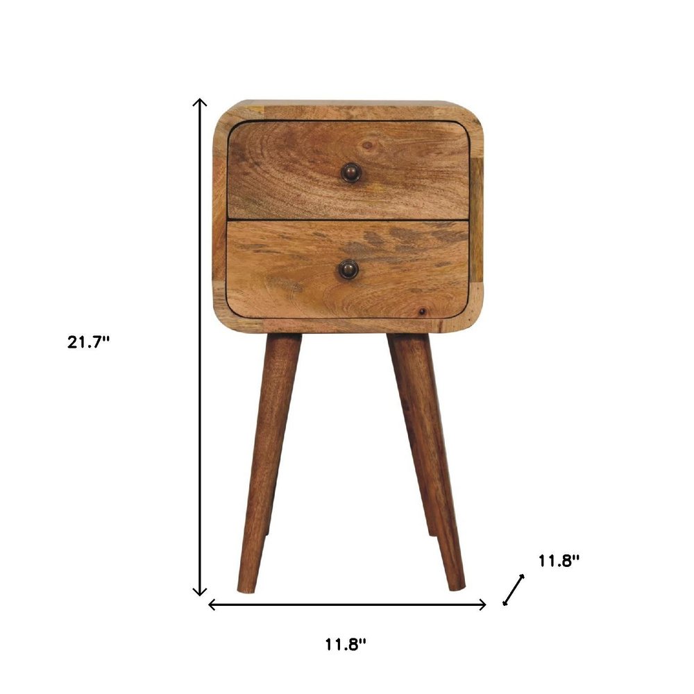 Oak Solid Wood Square Two Drawer Nightstand - 22-inch