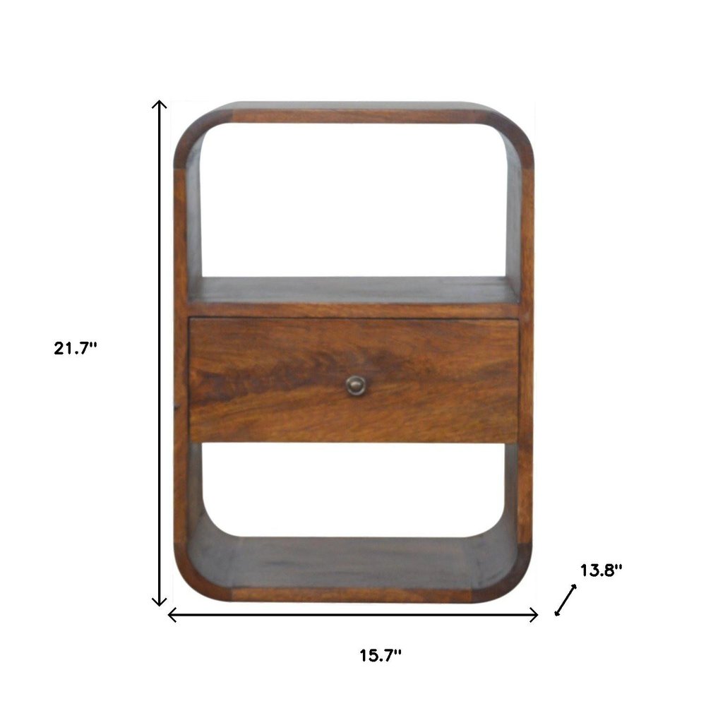 Brown Solid Wood One Drawer Nightstand - 22-inch