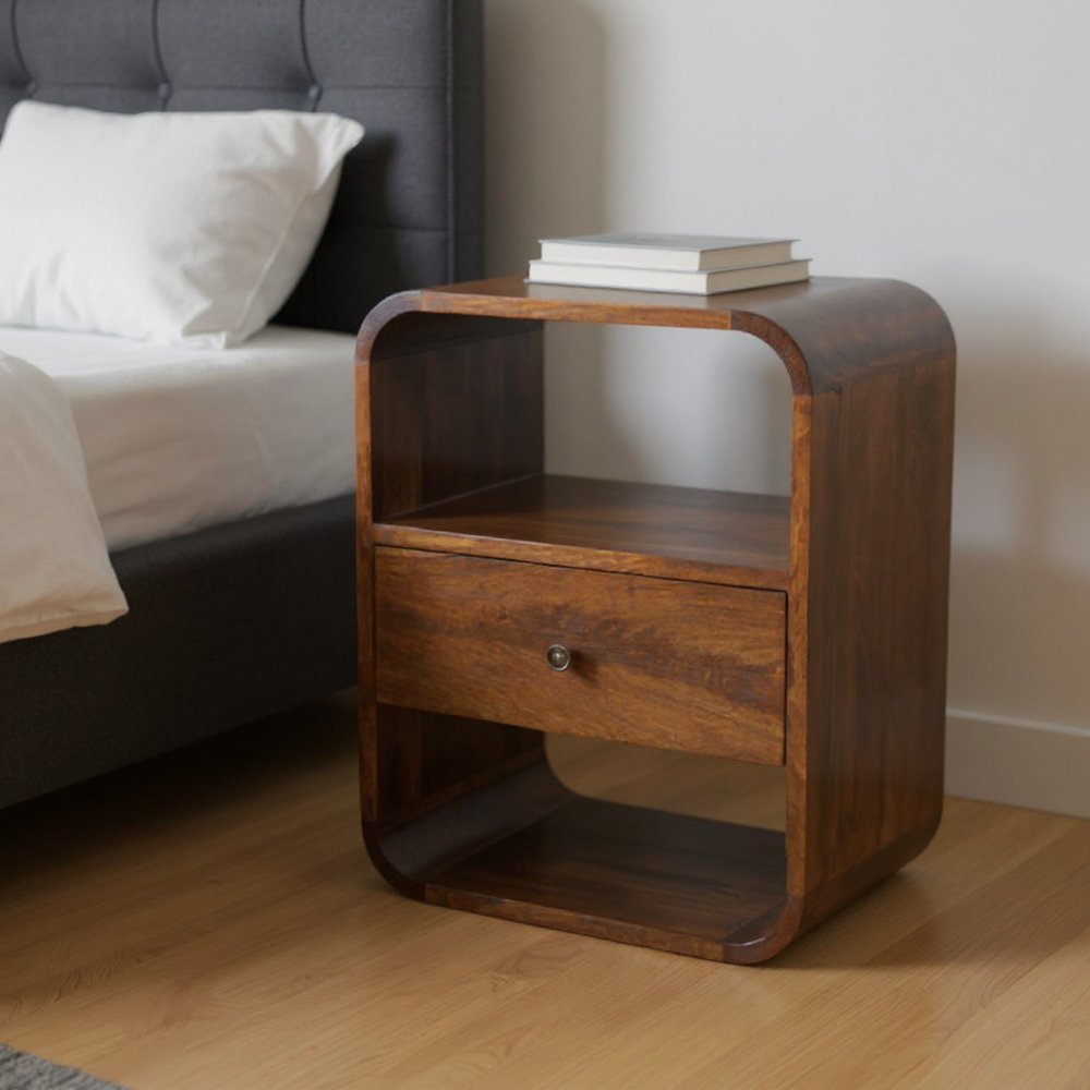 Brown Solid Wood One Drawer Nightstand - 22-inch