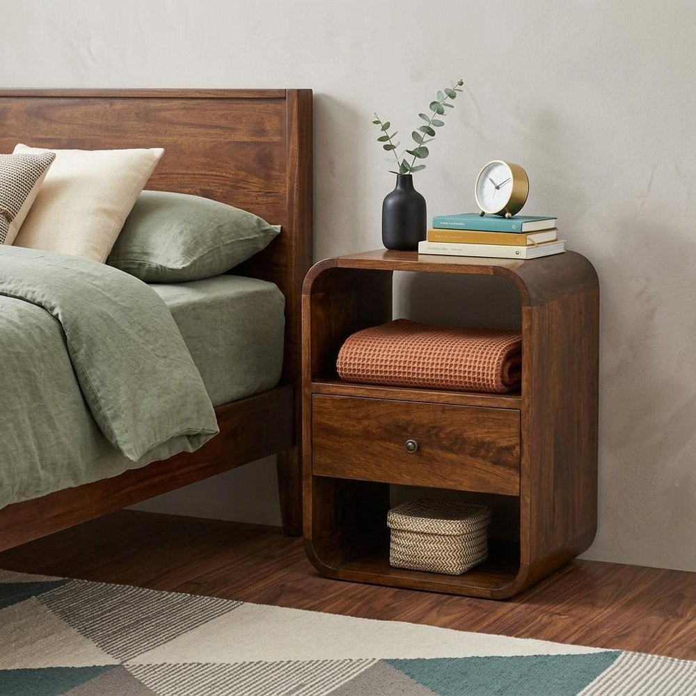 Brown Solid Wood One Drawer Nightstand - 22-inch