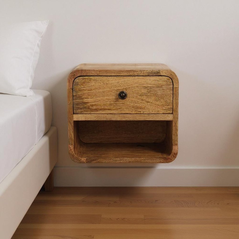 Oak Solid Wood One Drawer Floating Nightstand - 12-inch