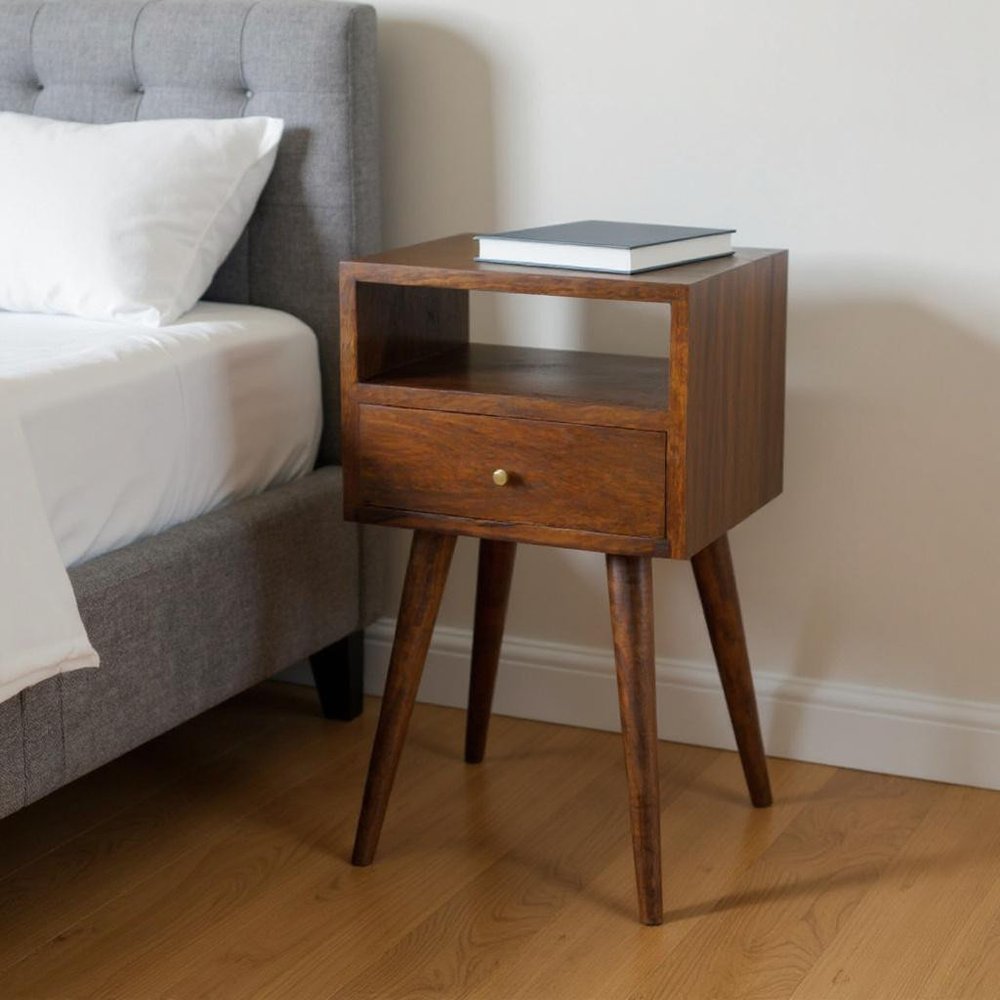 Chestnut Solid Wood Square One Drawer Nightstand - 22-inch