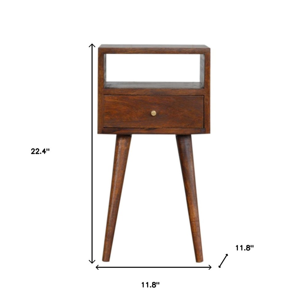 Chestnut Solid Wood Square One Drawer Nightstand - 22-inch