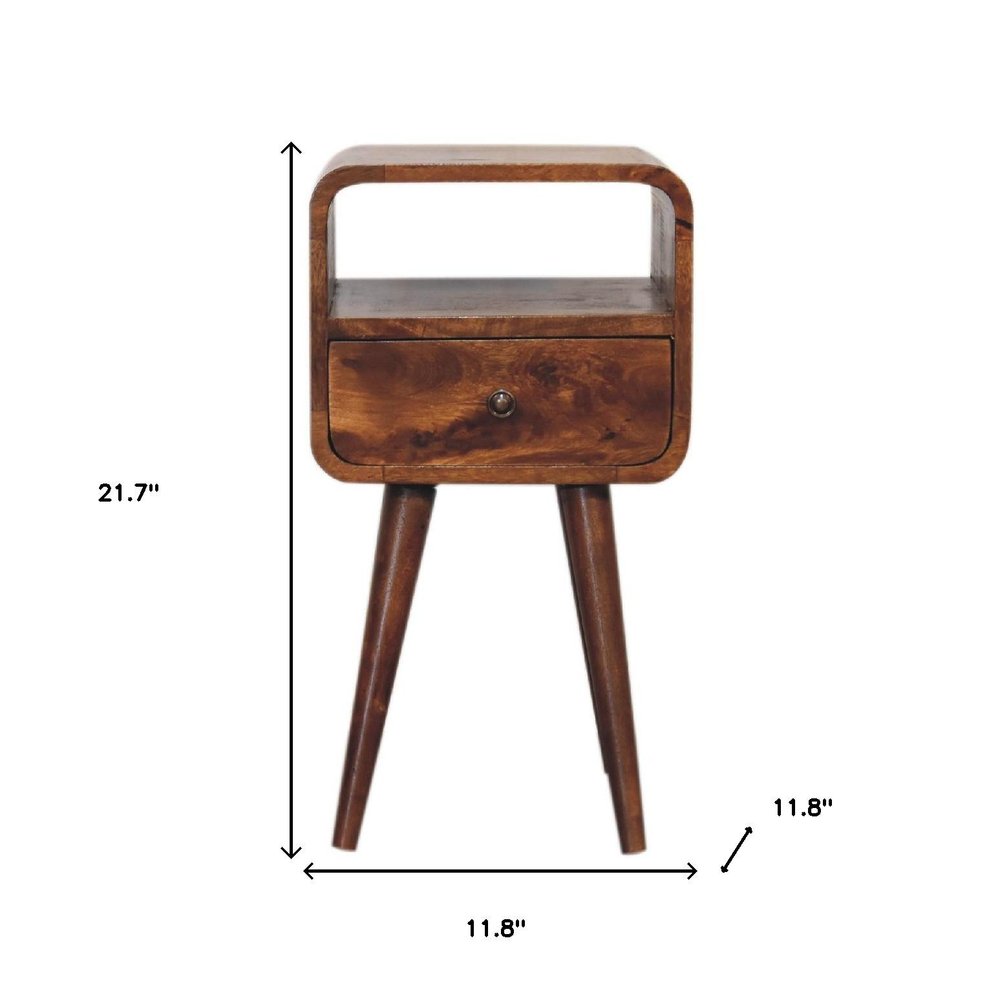 Chestnut Solid Wood Square One Drawer Nightstand - 22-inch