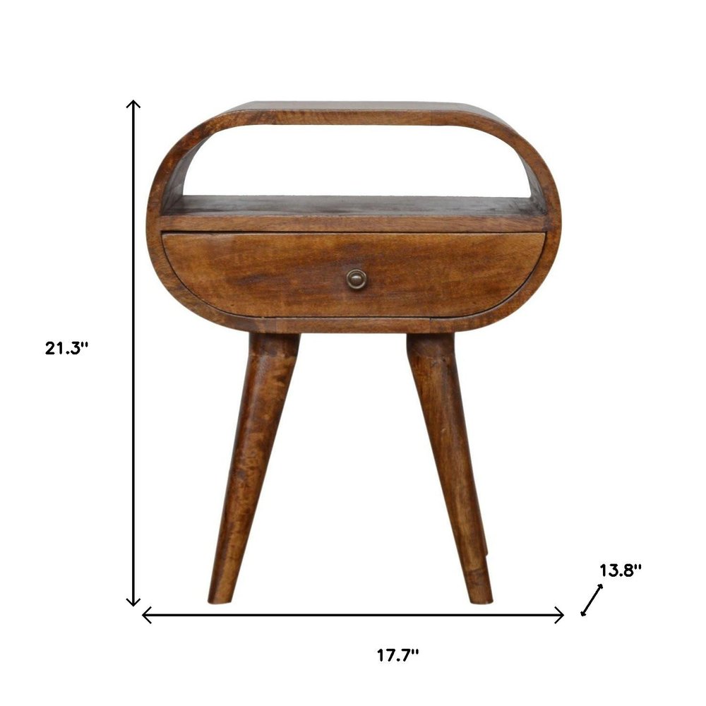 Brown Solid Wood Oval One Drawer Nightstand - 21-inch