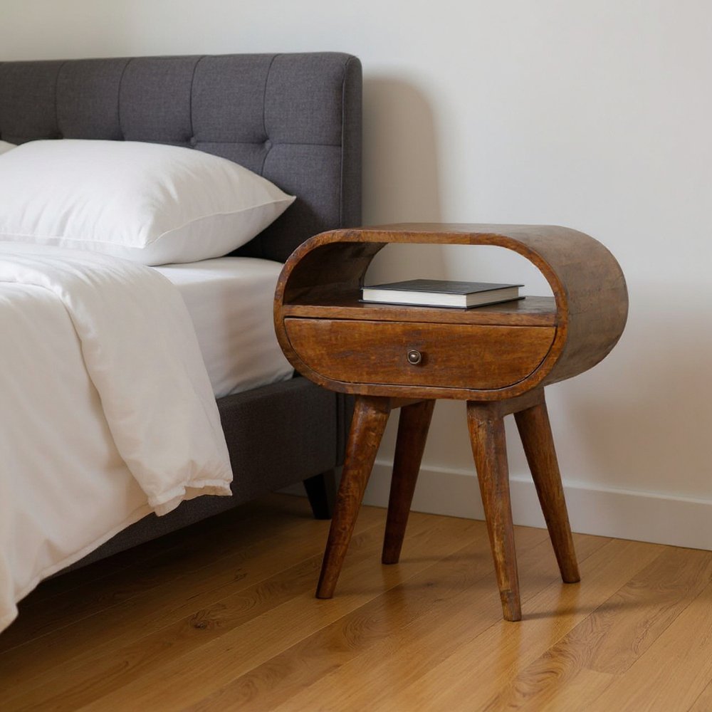 Brown Solid Wood Oval One Drawer Nightstand - 21-inch