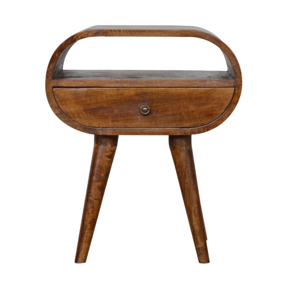 Brown Solid Wood Oval One Drawer Nightstand - 21-inch