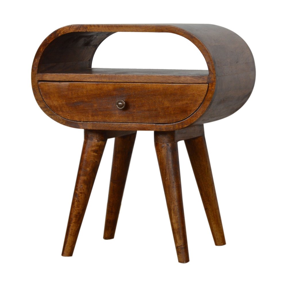 Brown Solid Wood Oval One Drawer Nightstand - 21-inch
