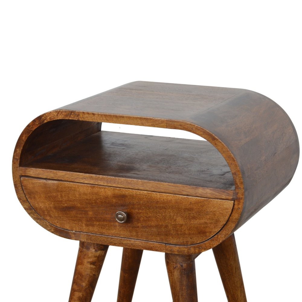 Brown Solid Wood Oval One Drawer Nightstand - 21-inch