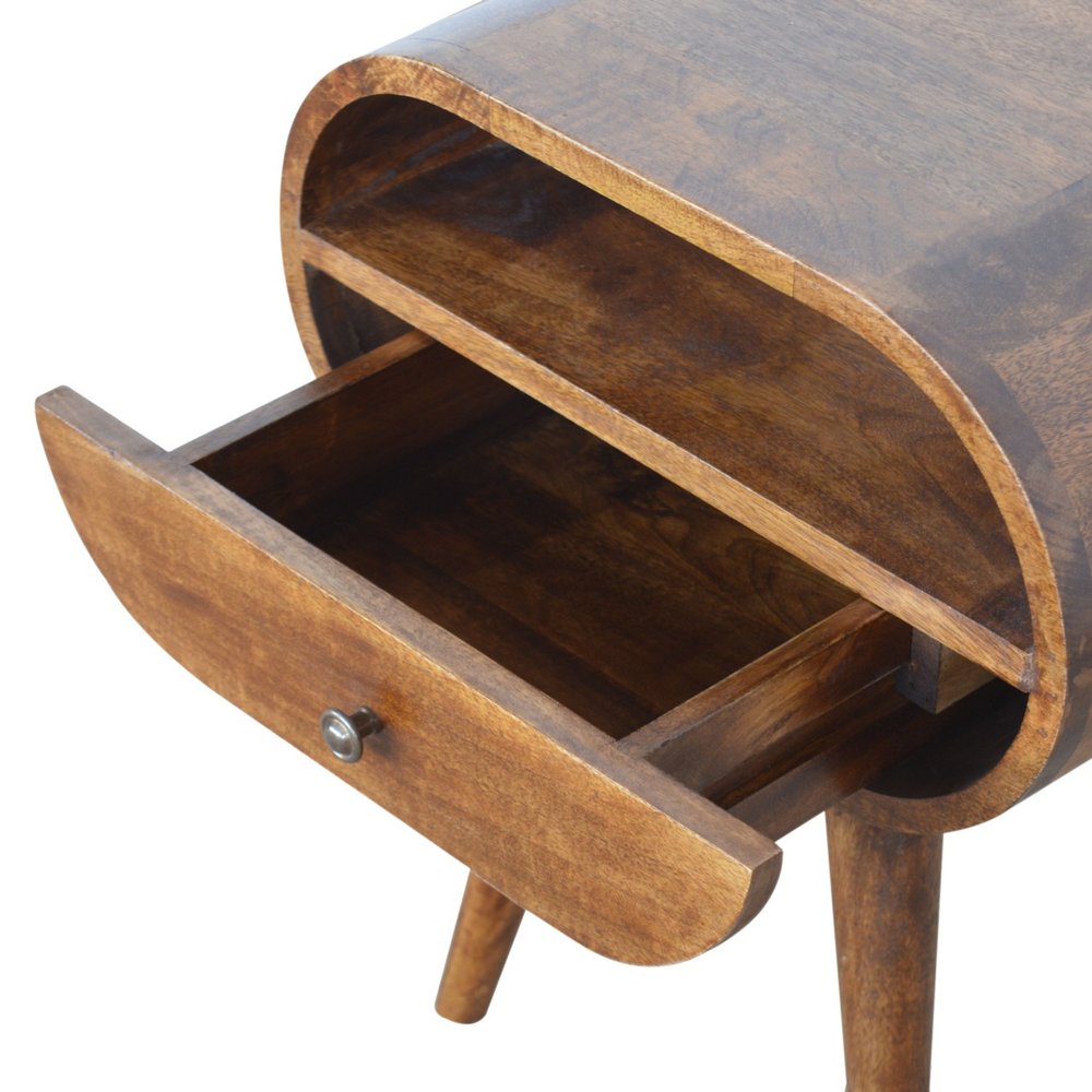 Brown Solid Wood Oval One Drawer Nightstand - 21-inch