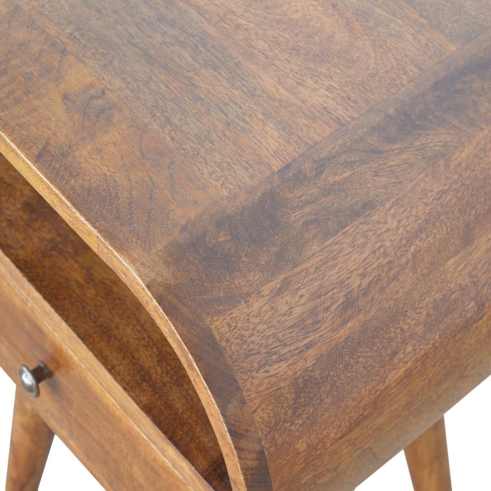Brown Solid Wood Oval One Drawer Nightstand - 21-inch