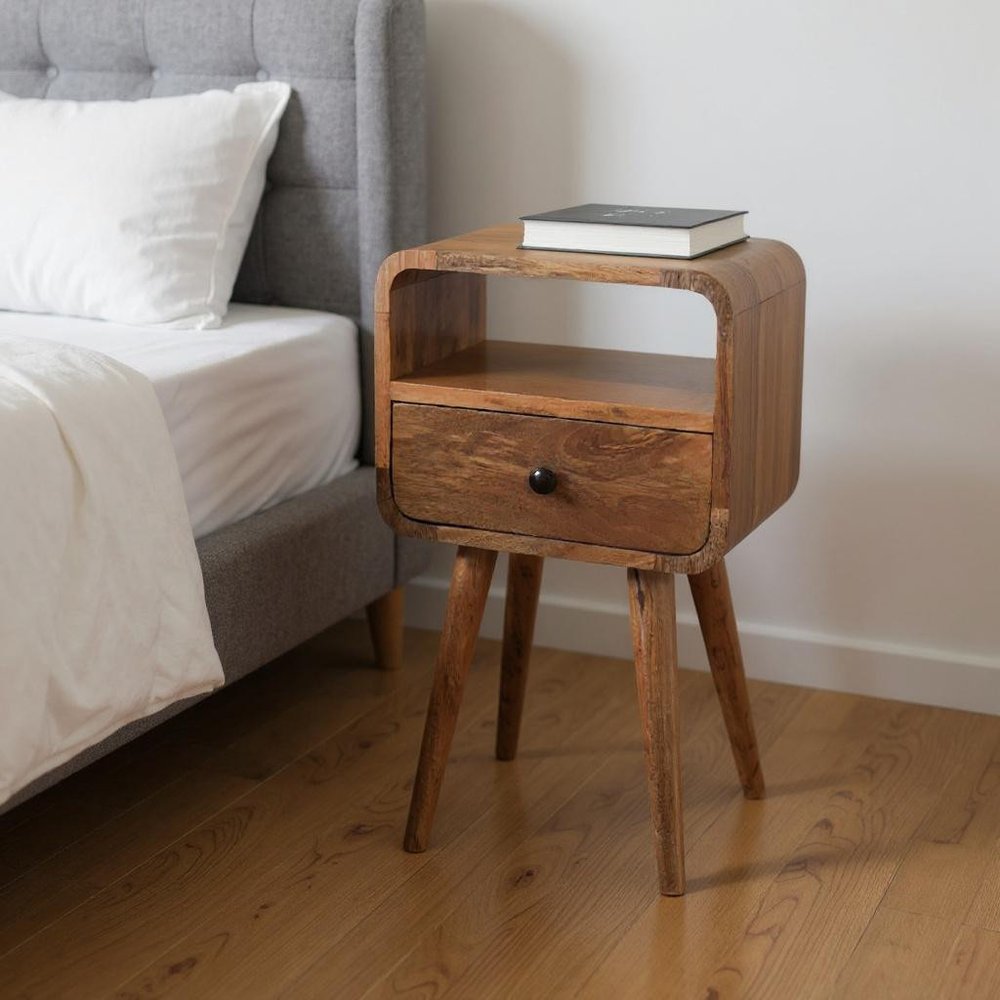 Oak Solid Wood Square One Drawer Nightstand - 22-inch