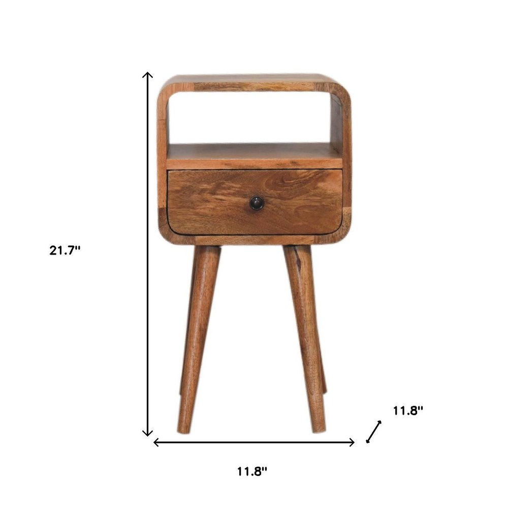 Oak Solid Wood Square One Drawer Nightstand - 22-inch