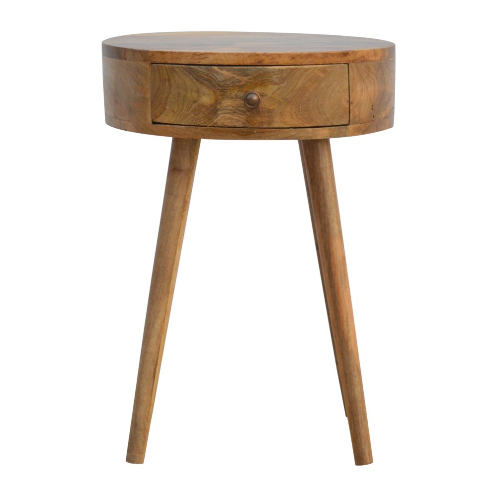 Natural Solid Wood Round One Drawer Nightstand - 22-inch