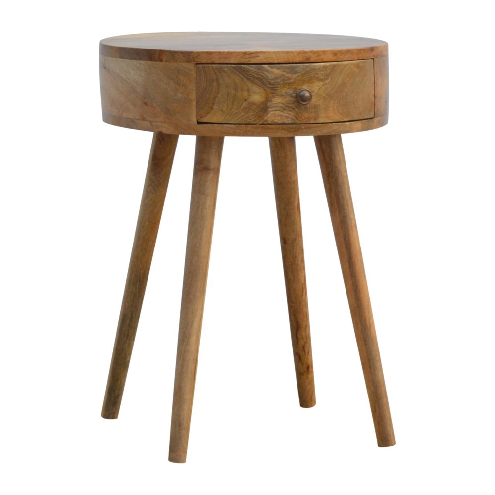 Natural Solid Wood Round One Drawer Nightstand - 22-inch