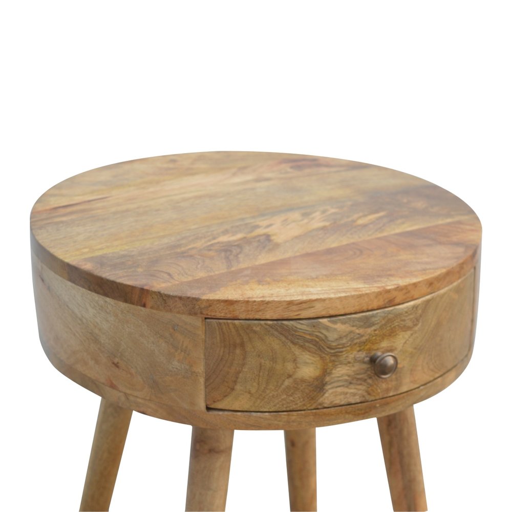 Natural Solid Wood Round One Drawer Nightstand - 22-inch