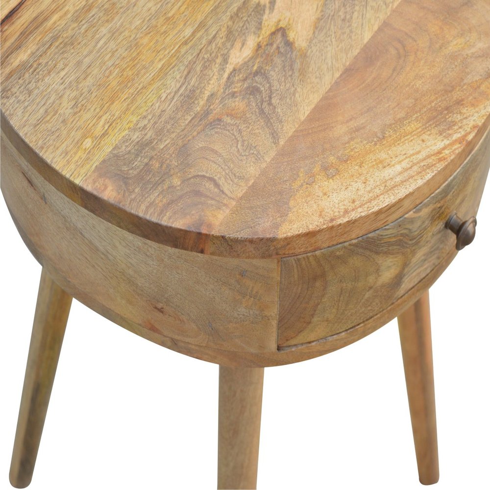 Natural Solid Wood Round One Drawer Nightstand - 22-inch
