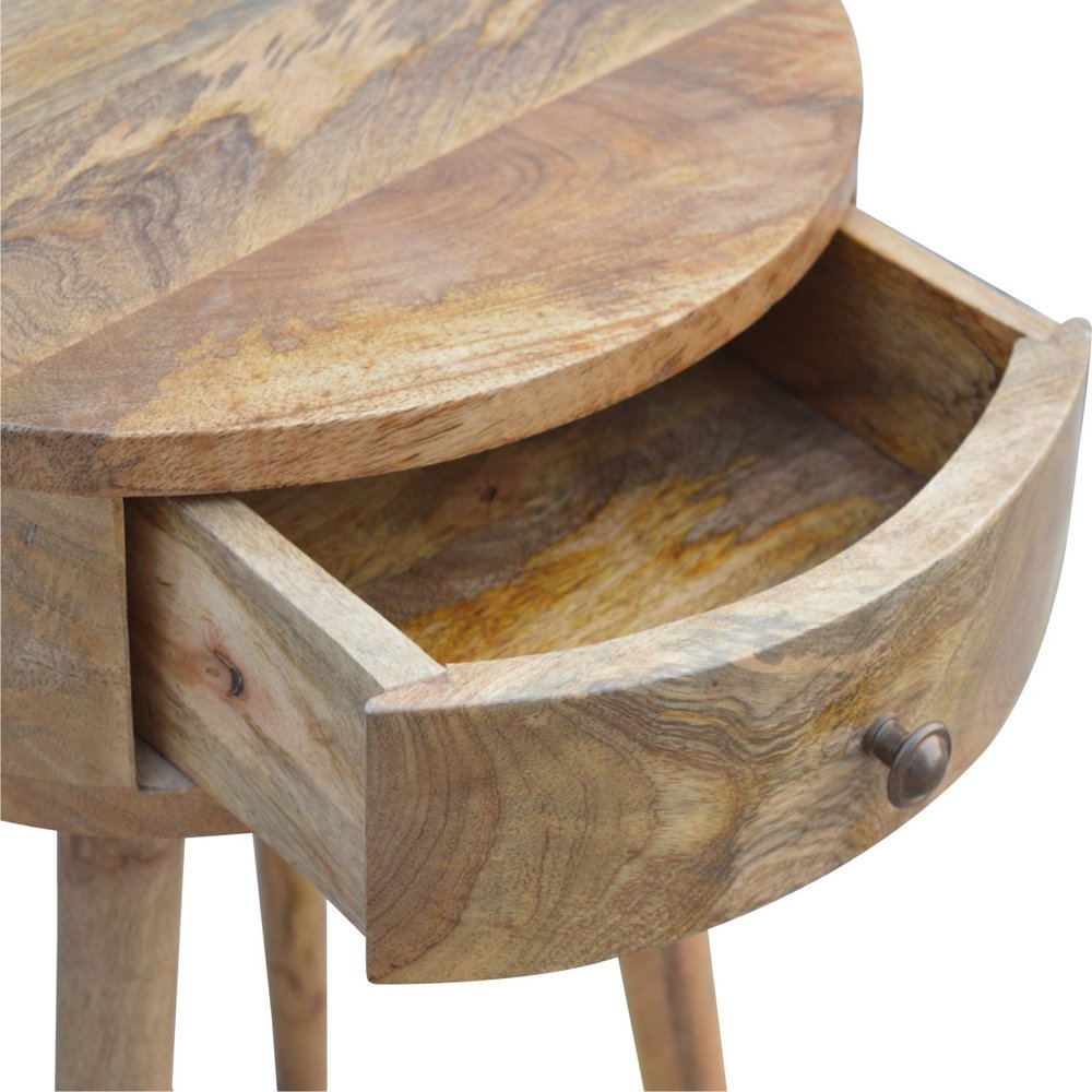 Natural Solid Wood Round One Drawer Nightstand - 22-inch