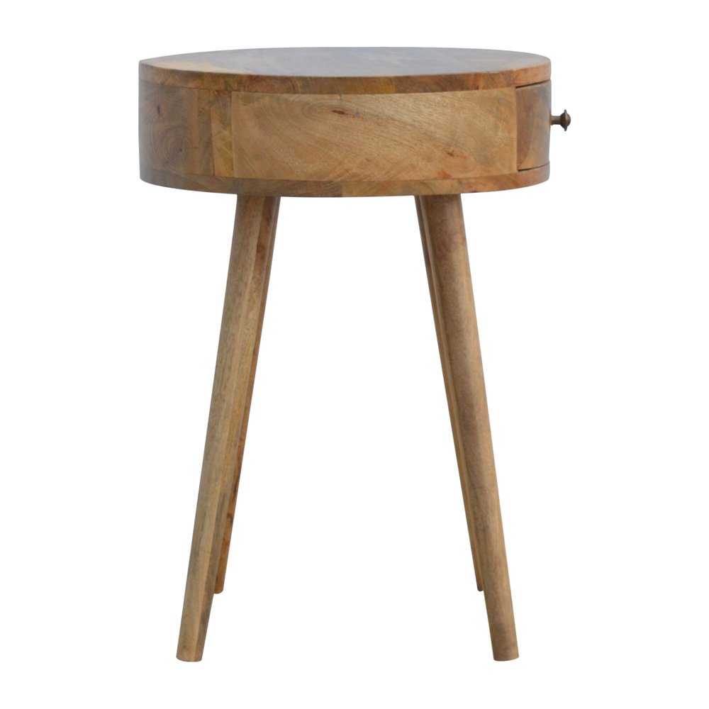 Natural Solid Wood Round One Drawer Nightstand - 22-inch