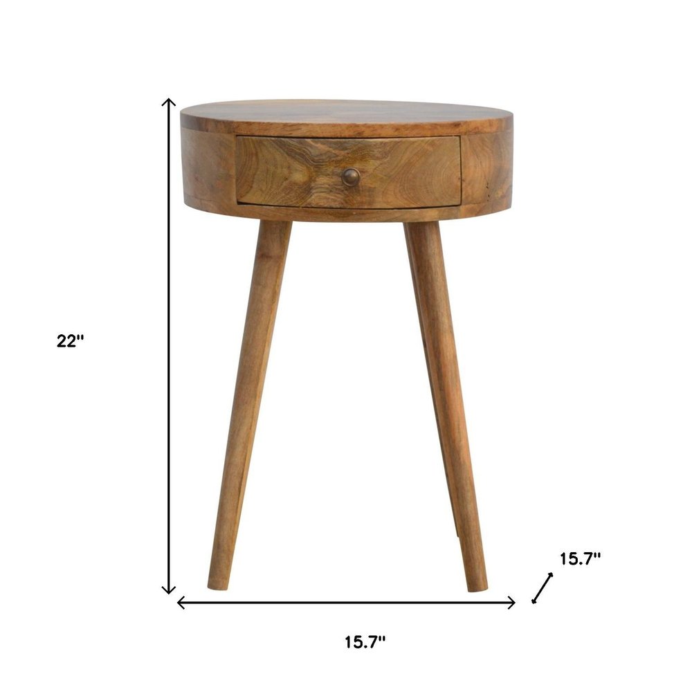 Natural Solid Wood Round One Drawer Nightstand - 22-inch