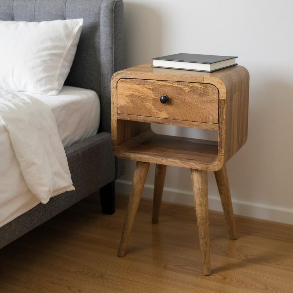Oak Solid Wood Square One Drawer Nightstand - 22-inch