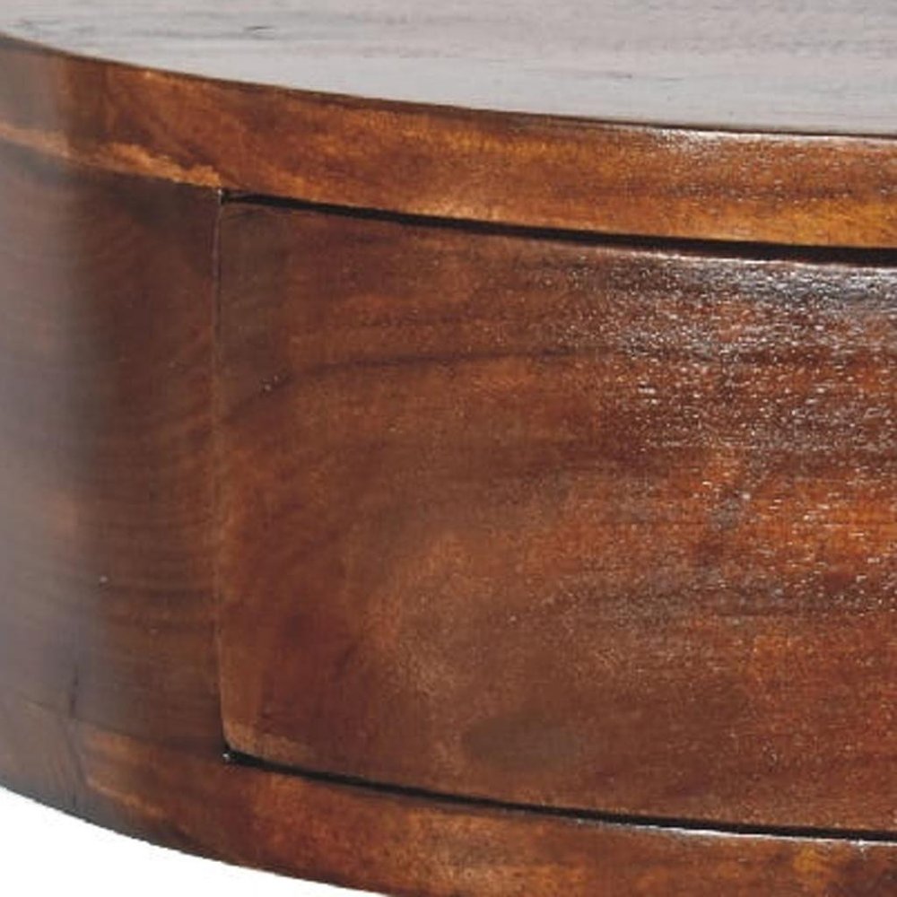 Brown Solid Wood One Drawer Round Floating Nightstand - 16-inch
