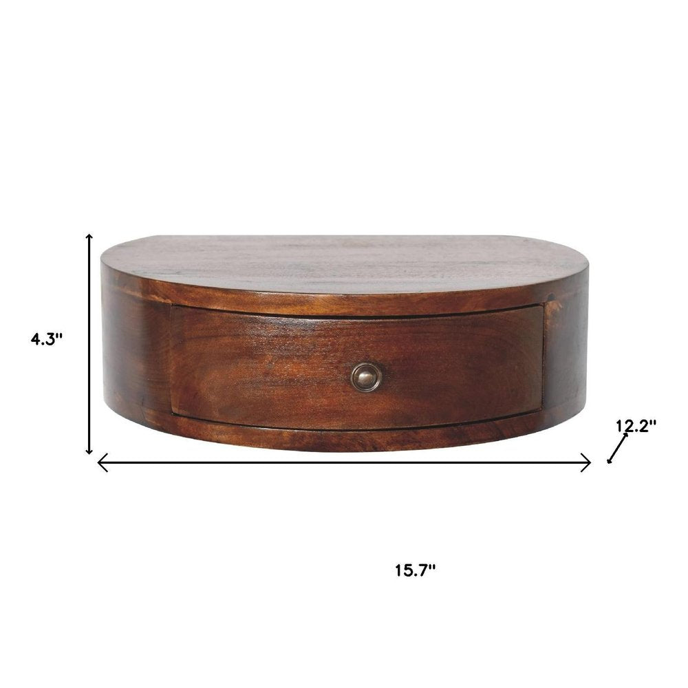 Brown Solid Wood One Drawer Round Floating Nightstand - 16-inch