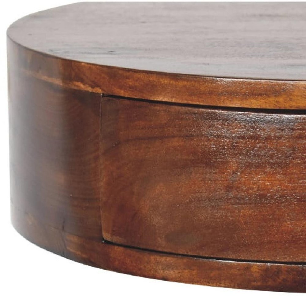 Brown Solid Wood One Drawer Round Floating Nightstand - 16-inch