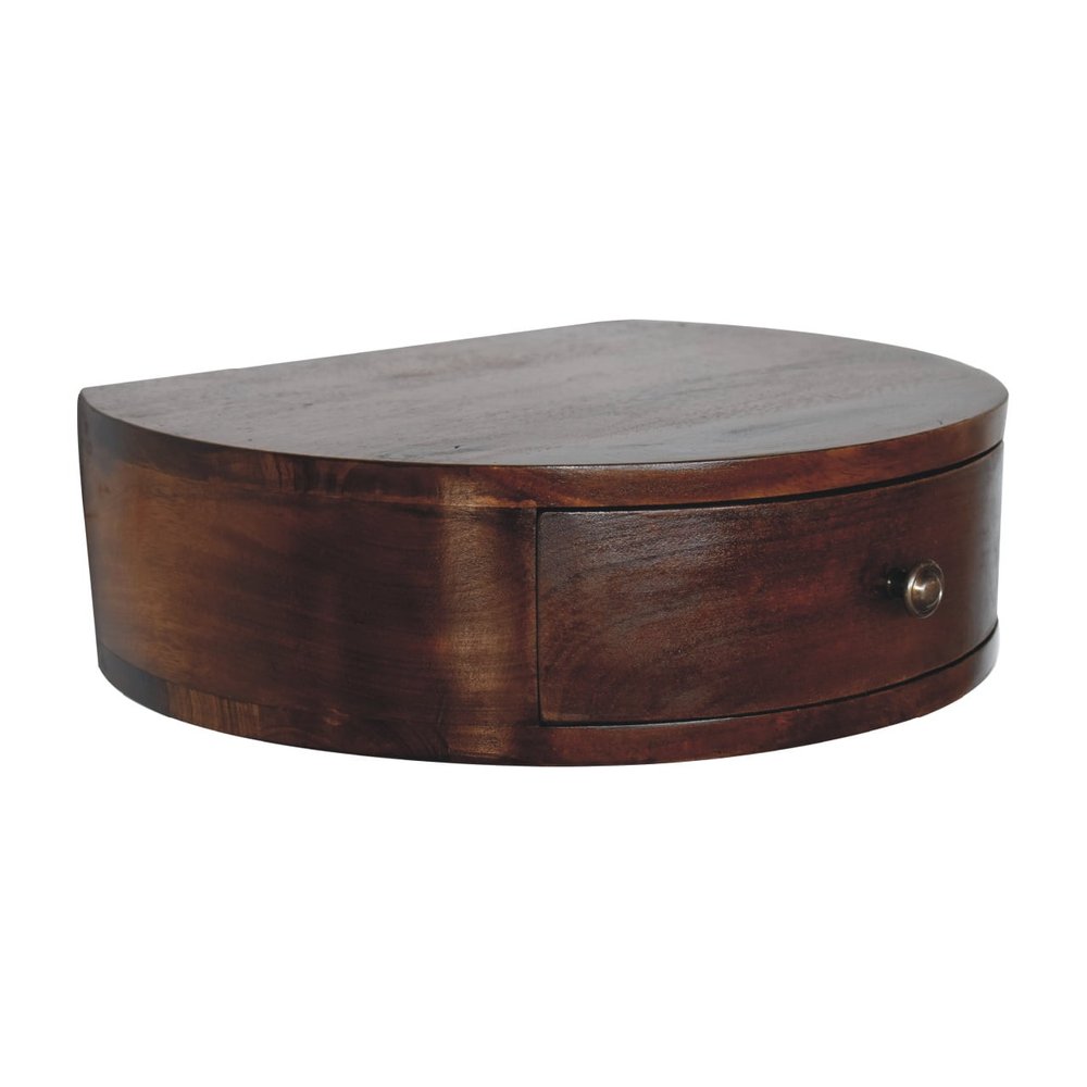 Brown Solid Wood One Drawer Round Floating Nightstand - 16-inch